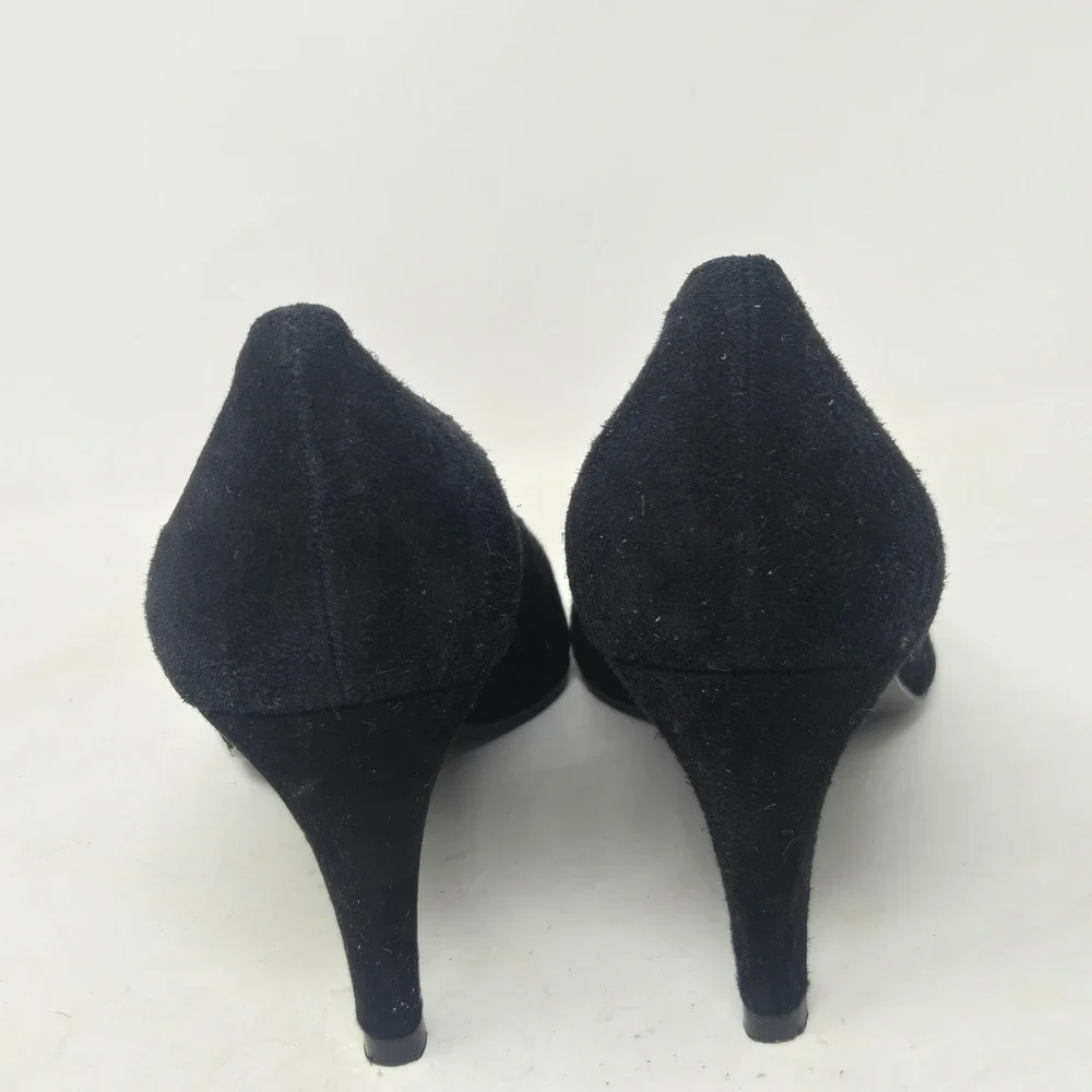 Stuart Weitzman Black Suede Pointed Toe Pumps Grosgrain Detail QH10360 Size 7.5M